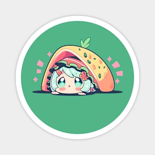 Chibi Anime Taco Girl With Green Blue Hair Magnet